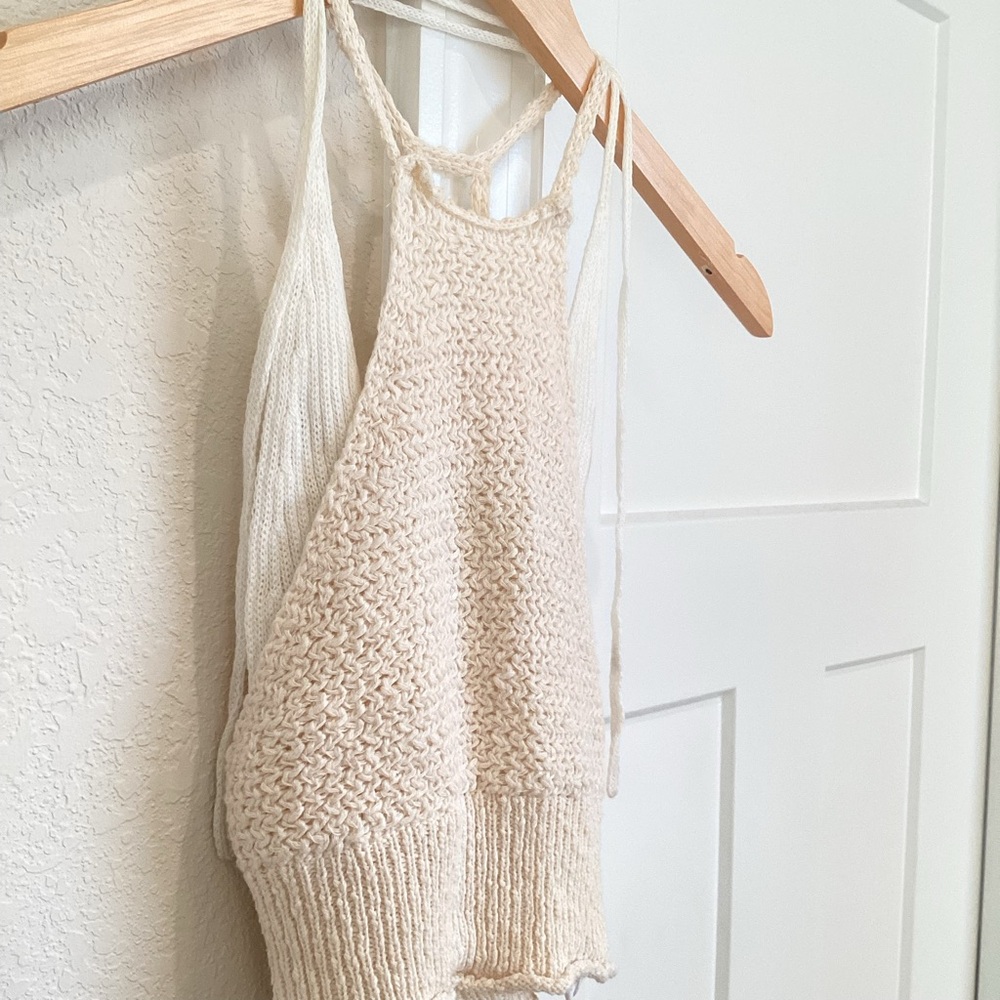 Urban Outfitters Cream Cropped Knit Halter Tank